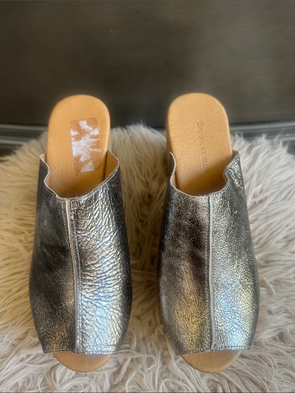 Chocolat Blu Metallic Silver Open-Toe Mules